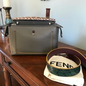 Fendi DOTCOM satchel leather and snakeskin strap